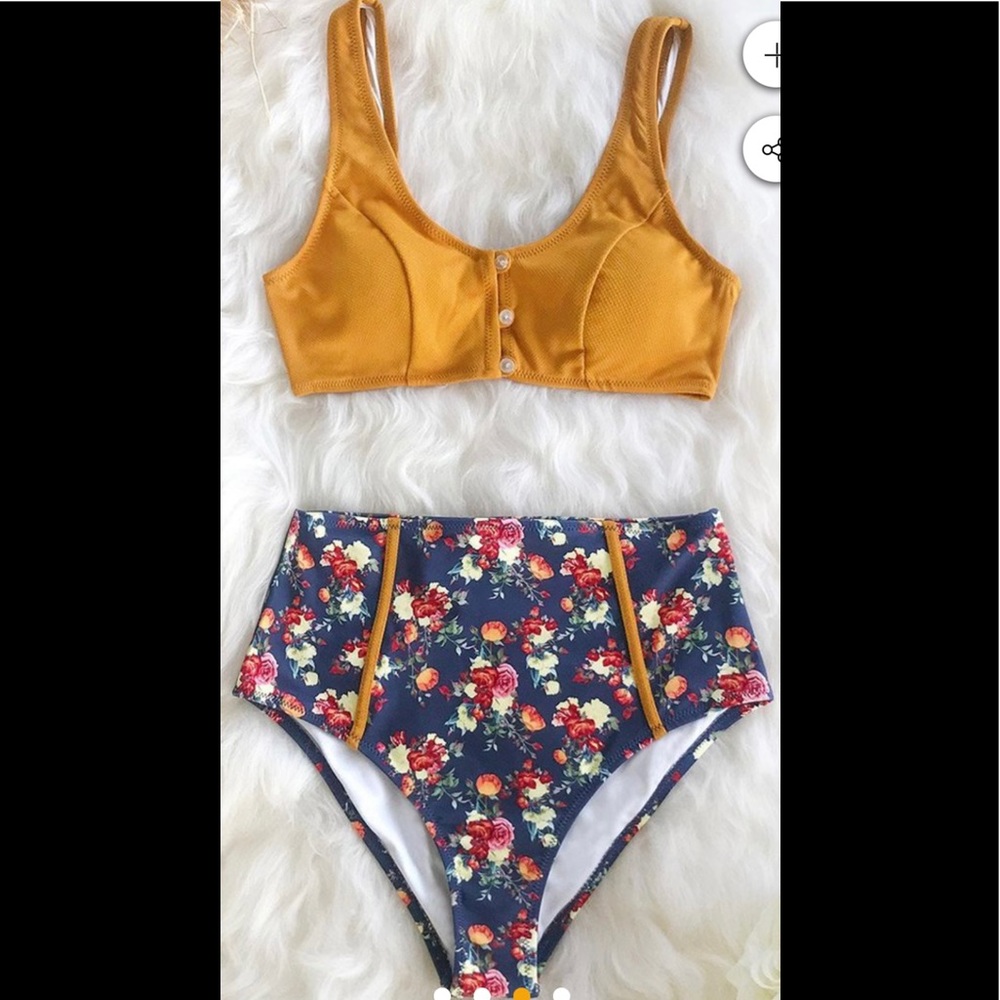NWT Caramel Buttons High Waisted Floral Bikini